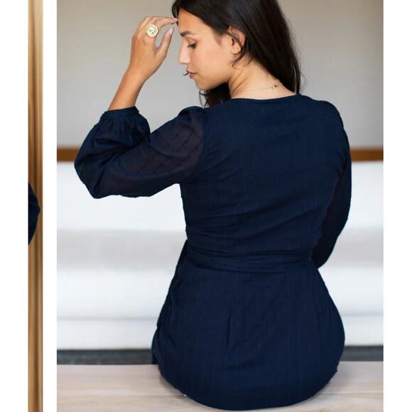 Emerson Fry India Collection Bishop Sleeve Dress In Dot Stripe Maritime Organic - Picture 9 of 13